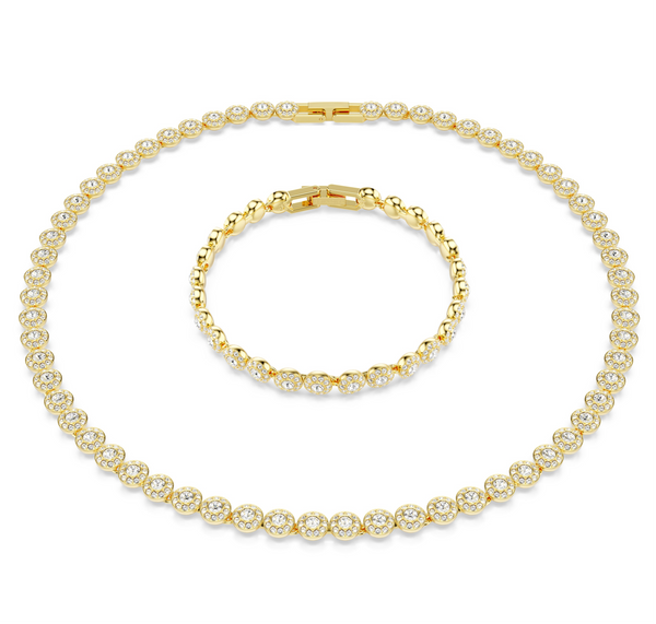 Swarovski Una Angelic Bracelet & Necklace Set Round Cut Gold 5720506