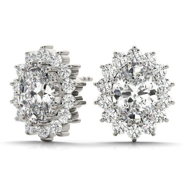 Oval Halo Floral Diamond Earrings