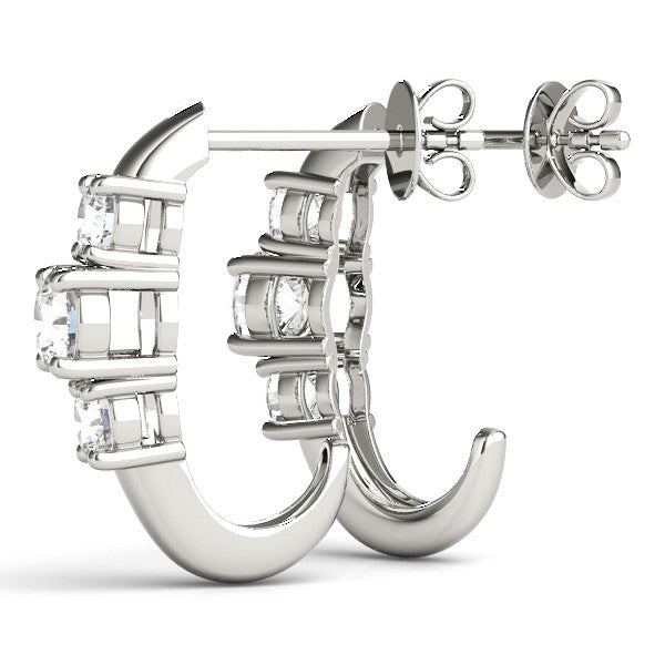 Round Three Stone Diamond Drop Earrings