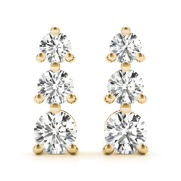 Round Three Stone Diamond Earrings