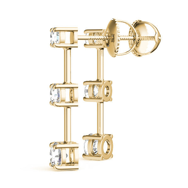 Round Three Stone Diamond Drop Earrings