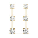 Round Three Stone Diamond Drop Earrings