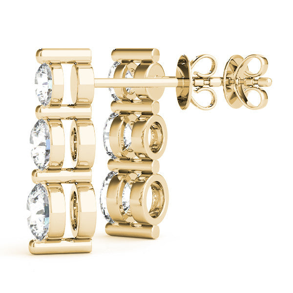 Round Three Stone Diamond Drop Earrings