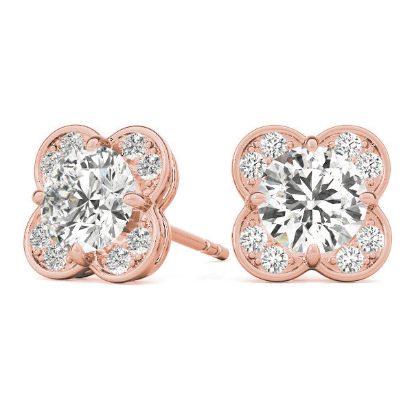 Round Halo Floral Stud Diamond Earrings