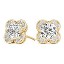 Round Halo Floral Stud Diamond Earrings