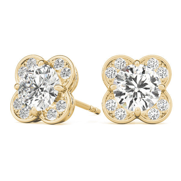 Round Halo Floral Stud Diamond Earrings