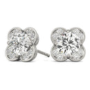 Round Halo Floral Stud Diamond Earrings