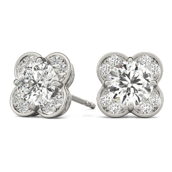 Round Halo Floral Stud Diamond Earrings