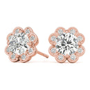 Round Halo Floral Stud Diamond Earrings