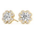 Round Halo Floral Stud Diamond Earrings