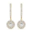 Round Double Halo Diamond Drop Earrings