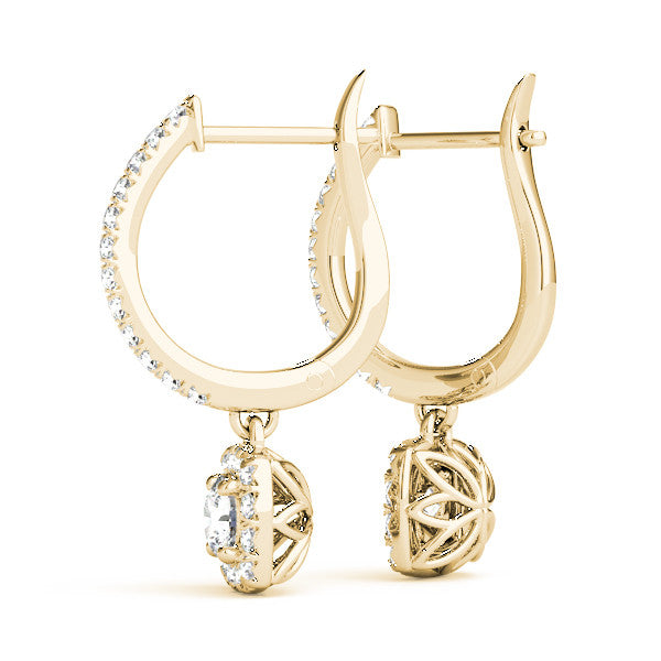 Round Halo Diamond Drop Earrings