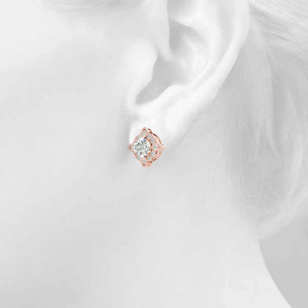 Round Floral Halo Diamond Earrings