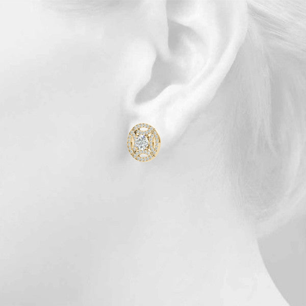 Round Pattern Halo Diamond Earrings