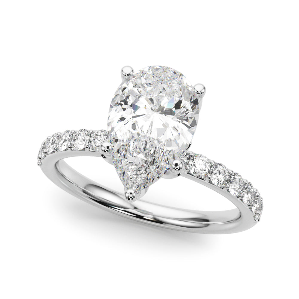 Pear Hidden Floral Pavé Engagement Ring
