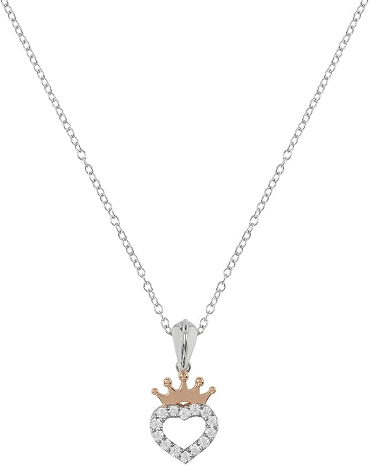 Disney Princess Heart Crown Pendant Necklace Two Tone