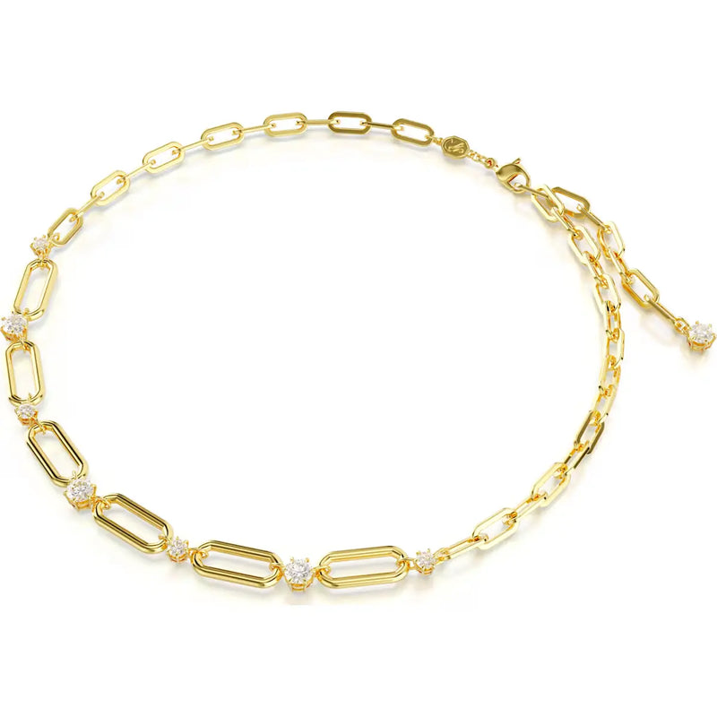 Swarovski Constella Paperclip Necklace Round Cut Gold 5683354