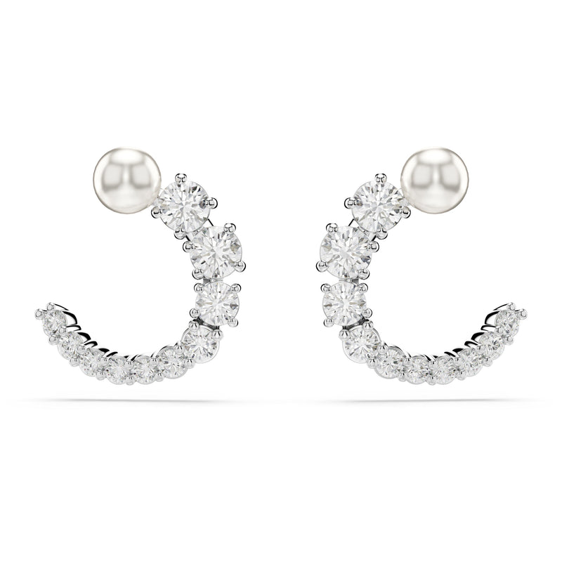 Swarovski Matrix Hoop Earrings Crystal Pearl Silver 5692260