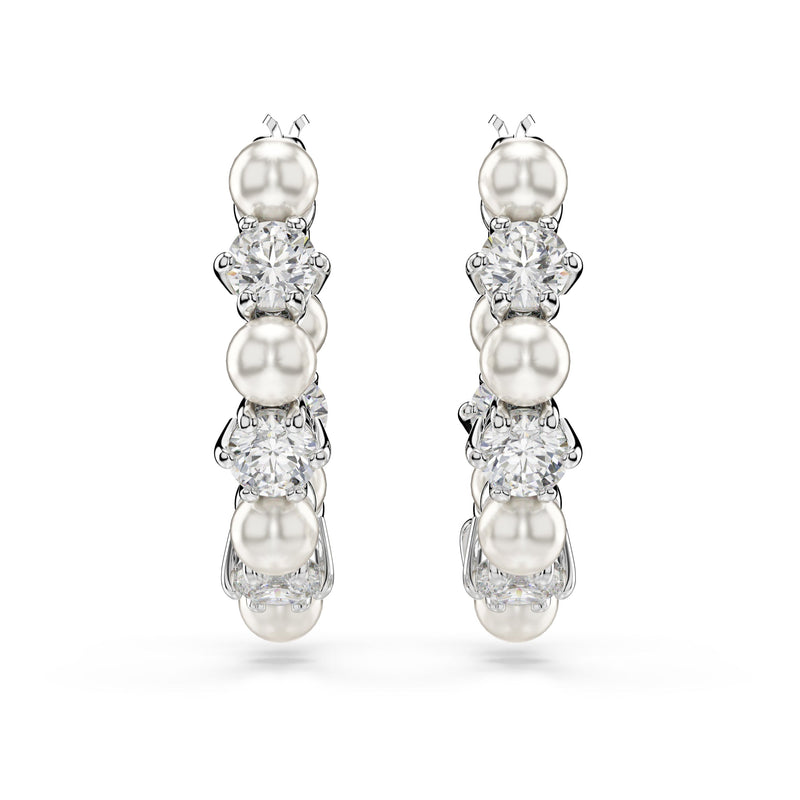 Swarovski Matrix Hoop Earrings Pearl Crystal Silver 5709256