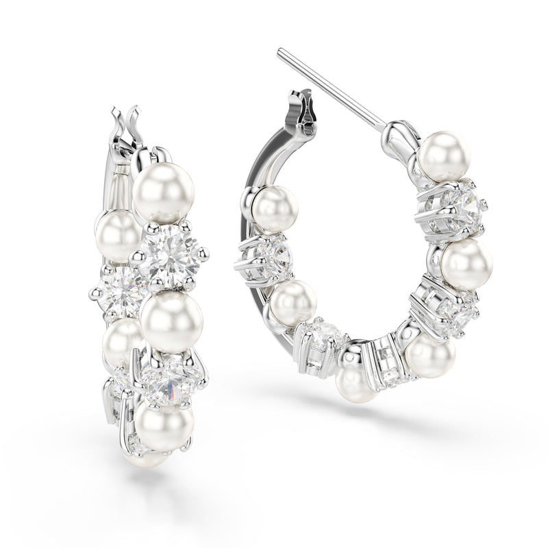 Swarovski Matrix Hoop Earrings Pearl Crystal Silver 5709256