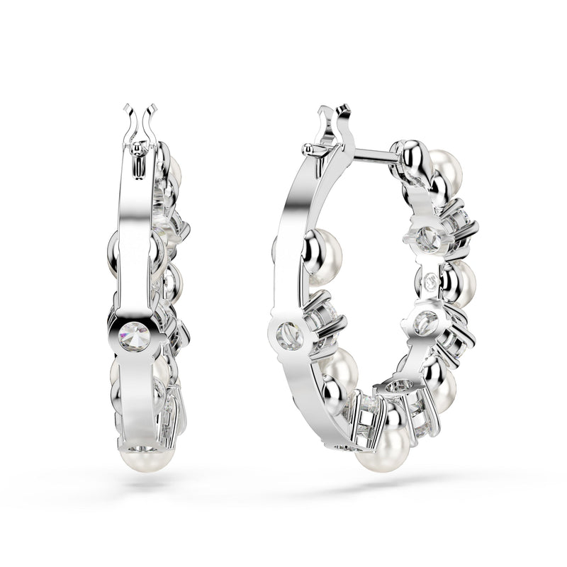 Swarovski Matrix Hoop Earrings Pearl Crystal Silver 5709256