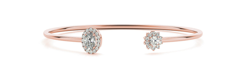 Oval / Round Floral Halo Diamond Open Bangle