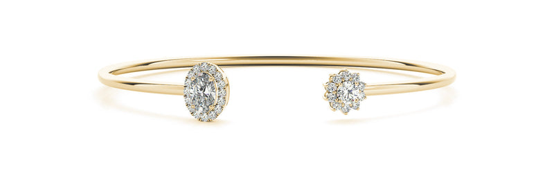Oval / Round Floral Halo Diamond Open Bangle