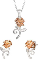 Disney Beauty & The Beast Rose Pendent & Stud Earring Set
