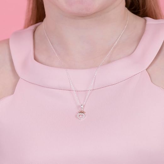 Disney Princess Heart Crown Pendant Necklace Two Tone