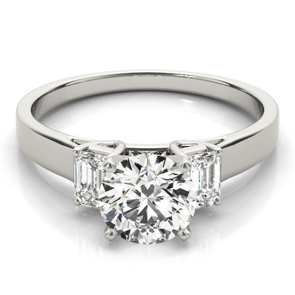 Round Emerald Shoulders Engagement Ring