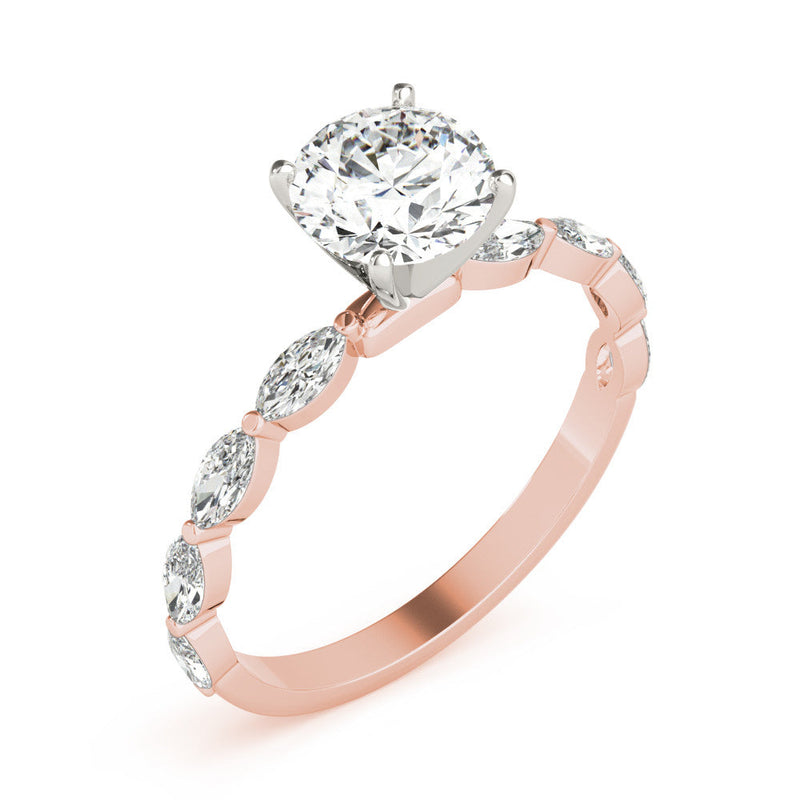 Round Cut Marquise Shoulders Engagement Ring