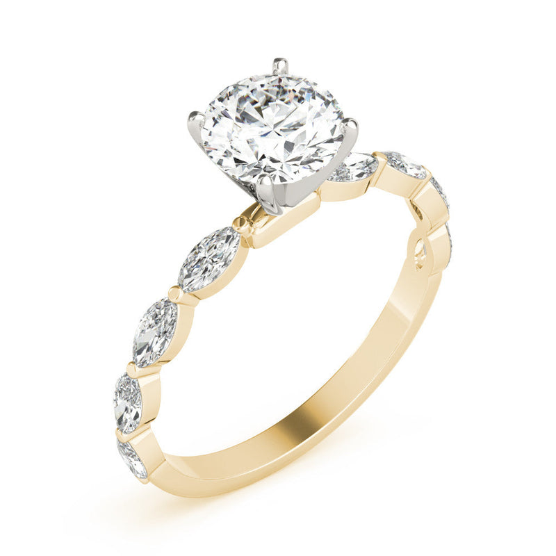 Round Cut Marquise Shoulders Engagement Ring