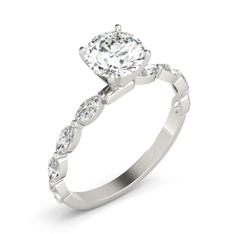 Round Cut Marquise Shoulders Engagement Ring