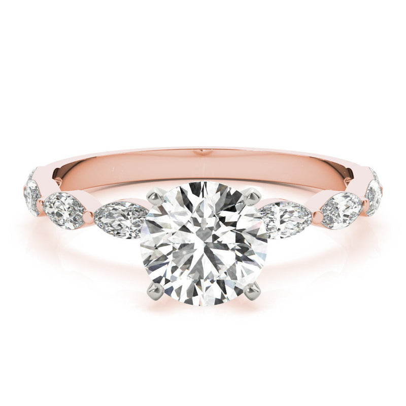 Round Cut Marquise Shoulders Engagement Ring