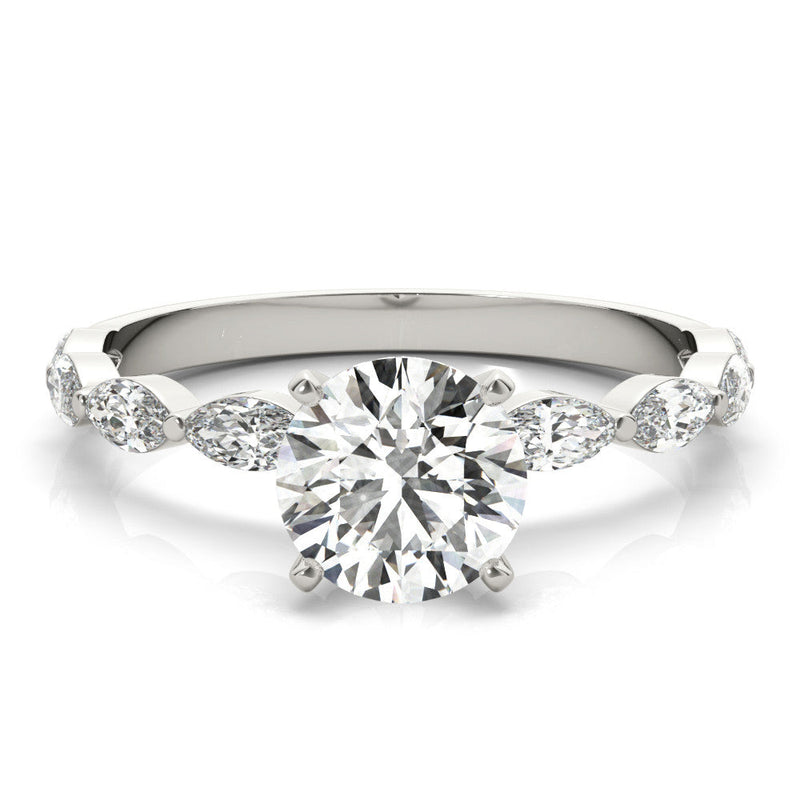 Round Cut Marquise Shoulders Engagement Ring