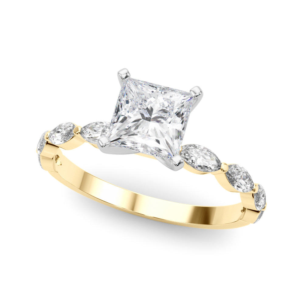 Princess Cut Marquise Shoulders Engagement Ring