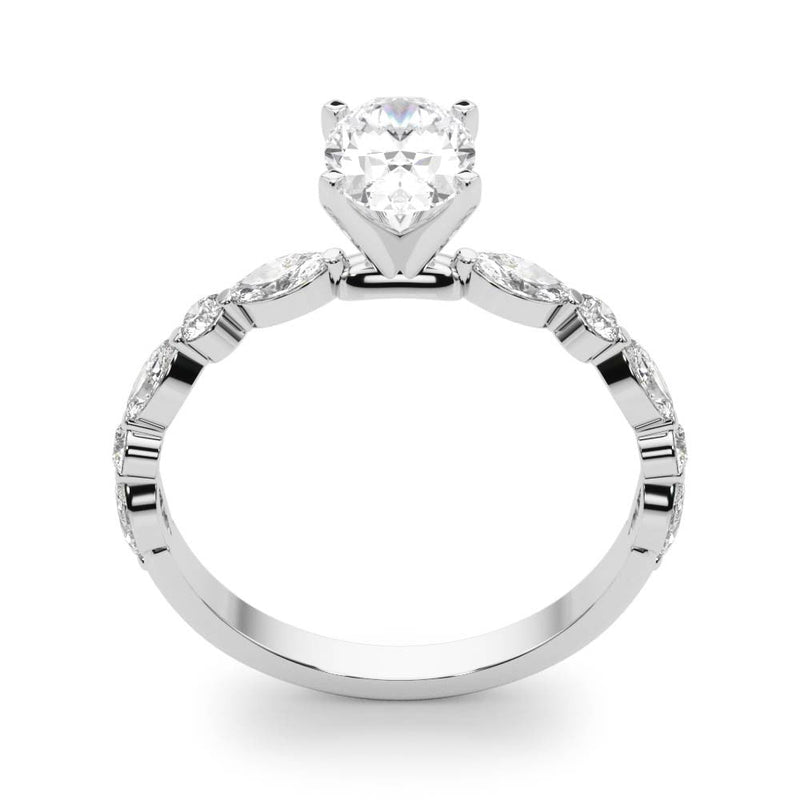 Round Cut Marquise Shoulders Engagement Ring