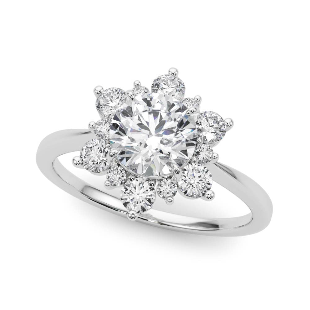Round Floral Halo Engagement Ring
