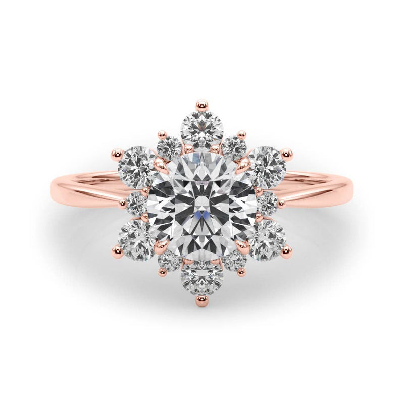 Round Floral Halo Engagement Ring