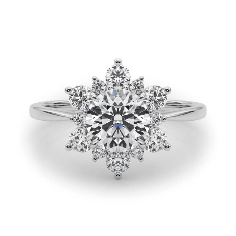 Round Floral Halo Engagement Ring
