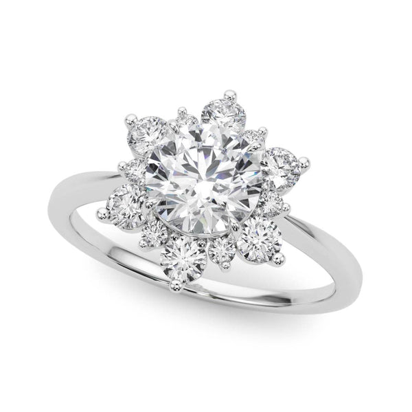 Round Floral Halo Engagement Ring
