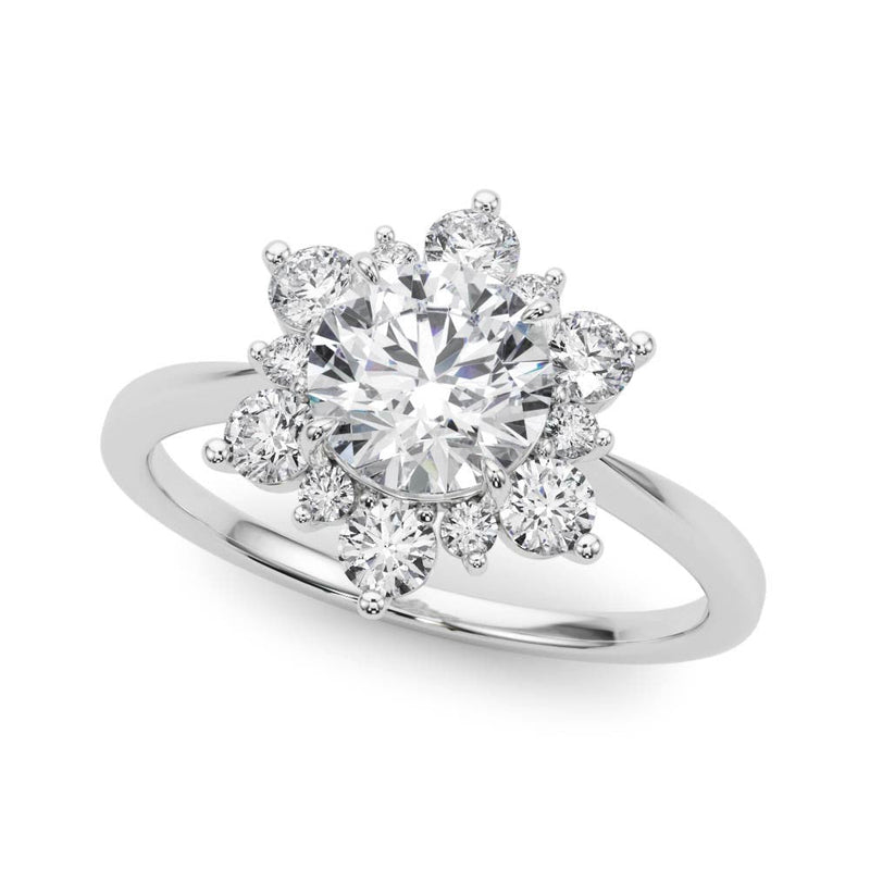 Round Floral Halo Engagement Ring