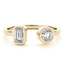 Emerald / Round Rub Over Open Diamond Ring