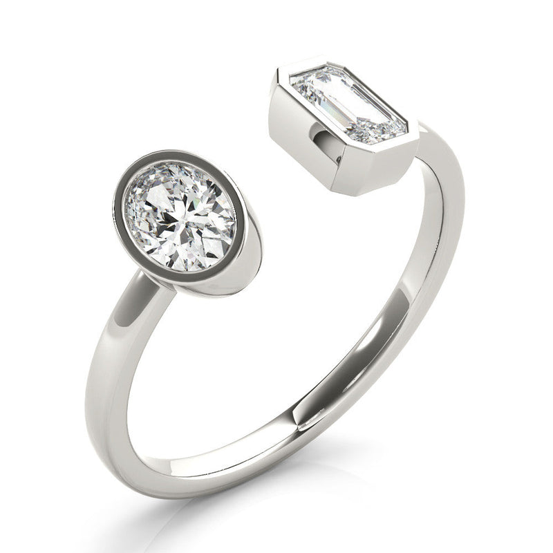 Emerald / Oval Rub Over Open Diamond Ring