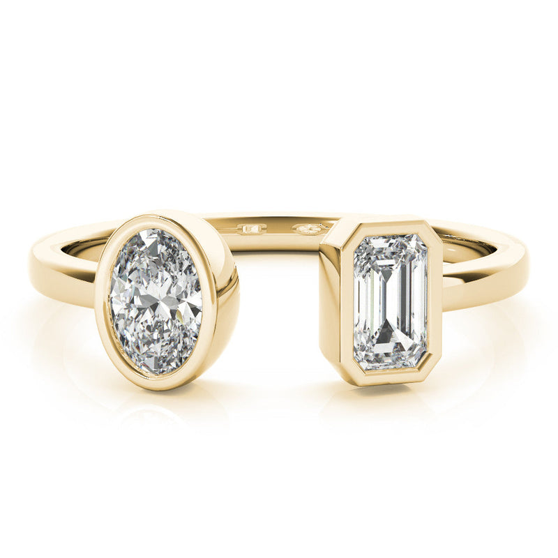 Emerald / Oval Rub Over Open Diamond Ring