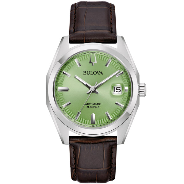 Bulova Surveyor Men's Watch Green Leather Automatic 96B427