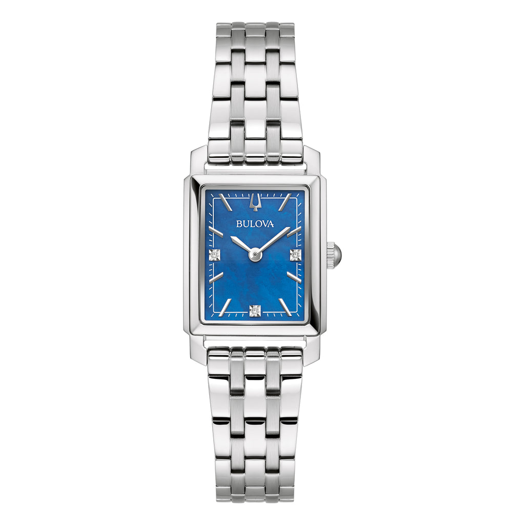 Bulova Sutton Ladies Rectangular Watch Blue Diamond 96P245