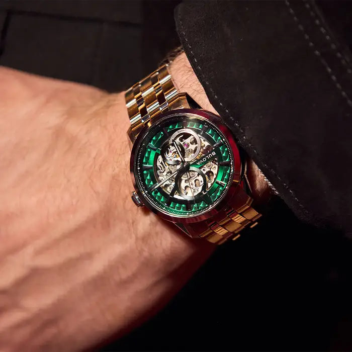 Bulova Sutton Men's Watch Skeleton Silver Green Automatic 96A329