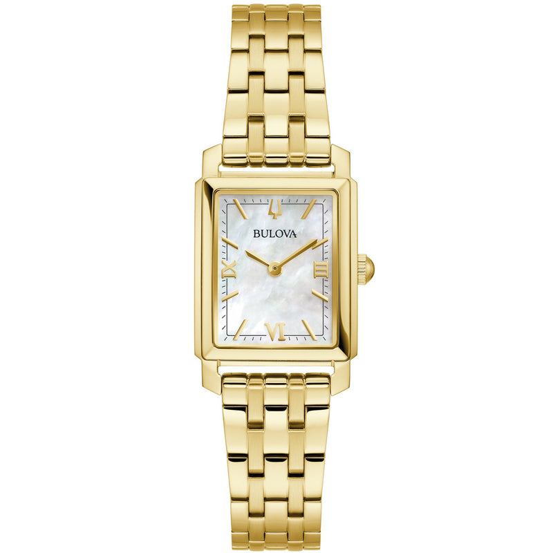 Bulova Sutton Ladies Rectangular Watch Gold MOP Diamond 97L177