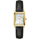 Bulova Sutton Ladies Rectangular Watch Gold MOP Diamond Leather 97P166
